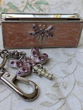 Argento SC Swarovski Crystal Dragonfly Keychain & Matching Lipstick Case Set